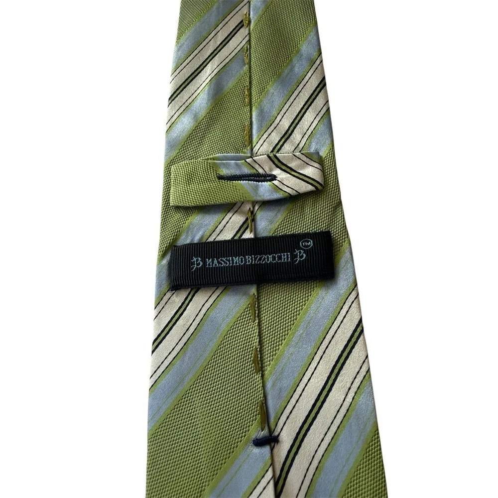 Massimo Bizzocchi Tie Mens Green Blue Striped All Silk Made In Italy Classic